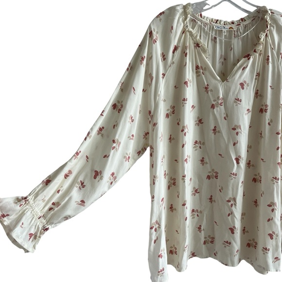 C&C California Peasant floral graphic print blouse, rayon beige boho size 1X - Picture 2 of 8